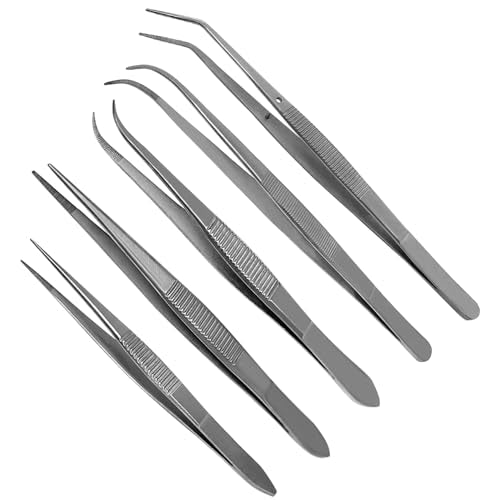 Splinter Forceps - Fine Point - Tweezers Stainless Steel Straight & Curved (Set of 5 Pcs. Str/Cud) - size: Set of 5 Pcs. Str/Cud