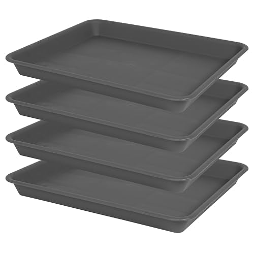 VUWEZ 4 Pack Plant Saucer Tray Rectangular, Plant Saucers for Indoors, Heavy Sturdy Plastic Plant Drainage Trays, Plant Drip Trays for Pots, Seed Starter Growing Tray (11 x 9 inch, Gray) - color: Gray, size: 11'' x 9'' x 1.2'' (4 pack)