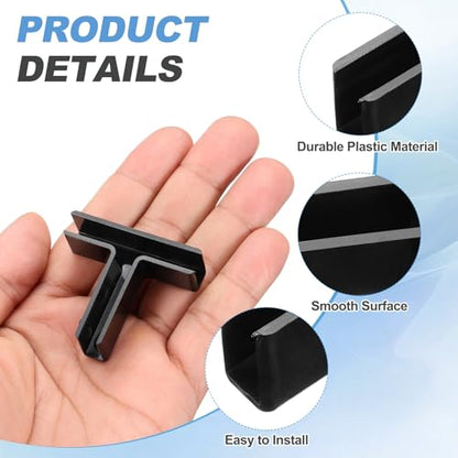 uxcell 12Pcs Plastic Glass Connector, t Shaped Glass to Glass Clamp for 6mm Thick, Fixing Bracket Rimless Clip Holder for Aquarium Fish Tank Display Shelves, (6mm, Black) - size: 6mm