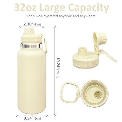 32 oz Insulated Water Bottle with Spout Lid - Double Wall Vacuum Sports Water Bottle - Powder Coated Cup for Gym Camping Hiking(Cream,1 pack) - color: Cream