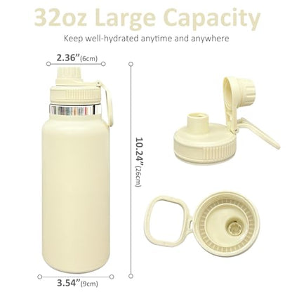 32 oz Insulated Water Bottle with Spout Lid - Double Wall Vacuum Sports Water Bottle - Powder Coated Cup for Gym Camping Hiking(Cream,1 pack) - color: Cream