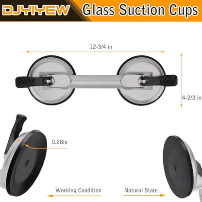 Heavy Duty Suction Cups - Aluminum Vacuum Handle Glass & Tile Lifter - Ergonomic, Reliable Suction for Lifting Large Glass, Tile, Marble, Floor, Dent Puller (2 Pack Silver) - color: Silver