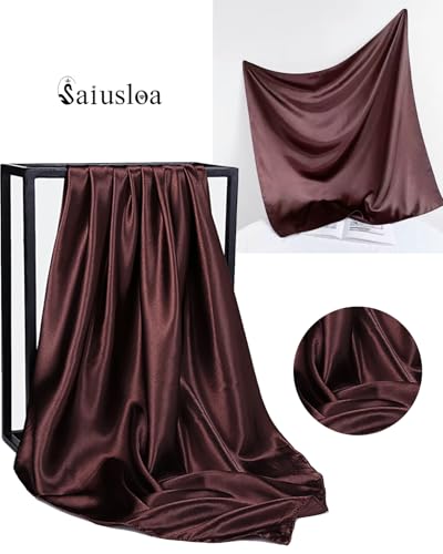 Saiusloa Solid Color Neck Scarf For Women Square Satin Head Scarves headband Bandanas 23.6× 23.6 inches - color: 5-autumn Mink