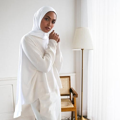 Pre-sewn Instant Hijab Non-slip Scarf for Women Modal Jersey Head Scarf Wrap for Women - color: White