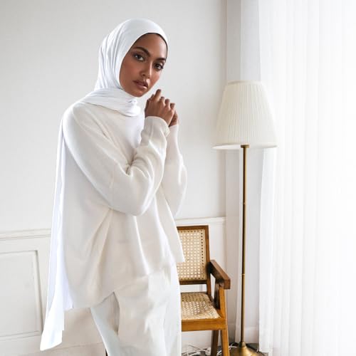 Pre-sewn Instant Hijab Non-slip Scarf for Women Modal Jersey Head Scarf Wrap for Women - color: White2