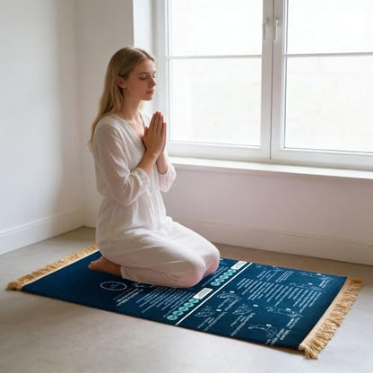 Read in English and say it in Arabic Guided Prayer Mat, Prayer Mat with Instructions, Non-Slip Bilingual Guided Prayer Mats for New Muslims, Salah and Meditation (Blue, 110x65cm) - color: Blue, size: 2'4" x 3'7" (Rectangular)