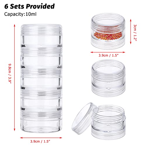 Hipiwe 6 Sets 5 Layers Plastic Beads Box Round Small Storage Containers | 10ML Art Craft Accessory Organizer Box Containers Jars for Jewelry Small Beads Nail Designs Storage - size: 6Packs 1.5"D x3.9"H