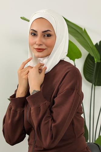 Aisha's Design Full Coverage%95 Cotton Bonnet for Women, Ready-to-Wear Hijab Bonnet Headscarf with Neck Coverage - color: Ivory