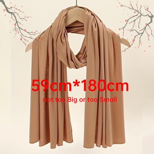 Muslin Hijab Scarf for Women Long Headscarves Solid Head Wraps Soft Pashminas Shawls - color: Khaki Muslim Hijab Scarf