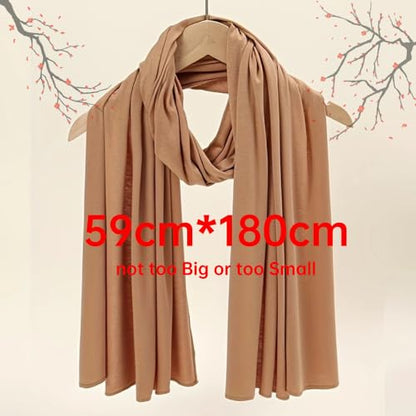 Muslin Hijab Scarf for Women Long Headscarves Solid Head Wraps Soft Pashminas Shawls - color: Khaki Muslim Hijab Scarf