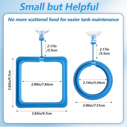 4 Pcs Fish Feeding Ring for Aquarium, Square and Round Floating Aquarium Food Feeder for Betta and Goldfish Turtle & Small Fishes, Fish Tank Accessories for Efficient Feeding Management