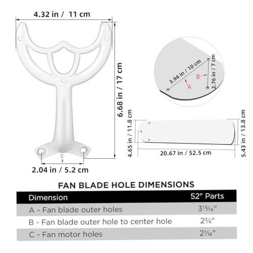 STOBOK Ceiling Fan Blade Arm Replacement Universal White Metal Fan Blade Support Rod Bracket Parts Repair Easy Installation