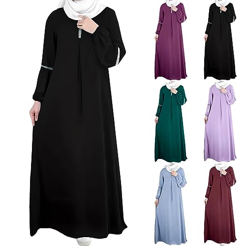 GOKKILRW Womens Solid Color Abaya Maxi Dress Modest Muslim Prayer Robe Long Sleeve Dubai Long Dress Islamic Lightweight Dress - color: Pp2, size: Medium