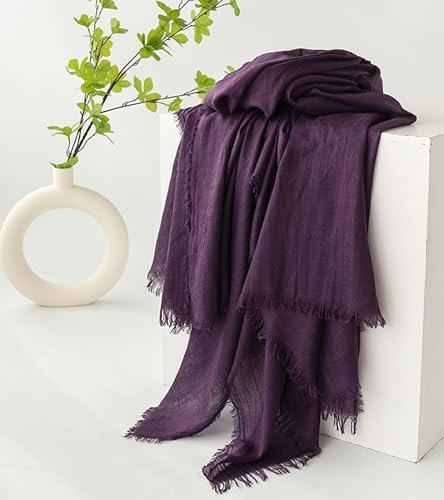 Women Summer Scarfs Large Long Lightweight Linen Beach Gauze Shawl Wrap 75”×40” - color: Grape Purple