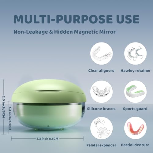Retainer Case for Cleaning,Denture Bath Case with Strainer Basket No-Leak Mouth Guard Cute with Retainer Removal Tool and Brush(Green Hanburger) - color: Green Hanburger