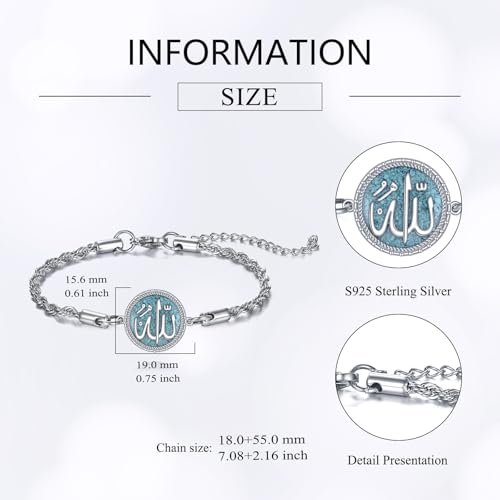 Allah Bracelet S925 Sterling Silver Religious Muslim Bracelet Charm Islamic Jewelry Gifts for Men Women
