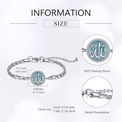 Allah Bracelet S925 Sterling Silver Religious Muslim Bracelet Charm Islamic Jewelry Gifts for Men Women