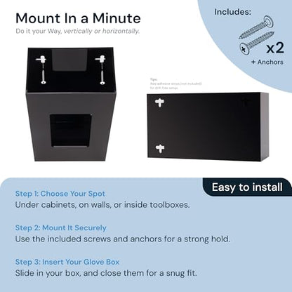 SimplyImagine Black Glove Box Holder - Acrylic Wall Mount Dispenser | Side-loading acrylic glove dispenser - single - Use for nitrile & latex gloves in kitchen, garage & lab