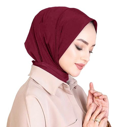 AIBEARTY Women Fashion Instant Muslim Turban Hijab with Snap Fastener Breathable Headscarf Bonnet Cap Turban Hat Shawl - color: Modal Wine Red-3 Buttons