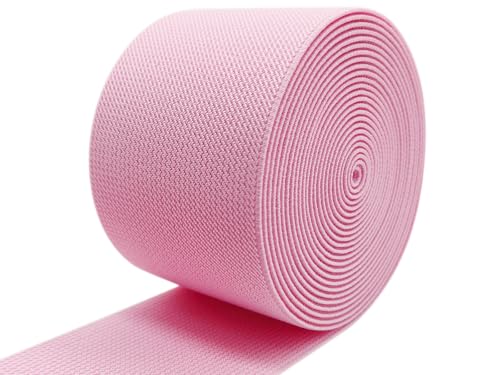Pink Knit Elastic Band 3 inch 5 Yards Double-Side Twill Woven Elastic Heavy Stretch Elastic Spool for Sewing Pants Waistband, Wigs, Skirts, Craft DIY Projects - color: Pink