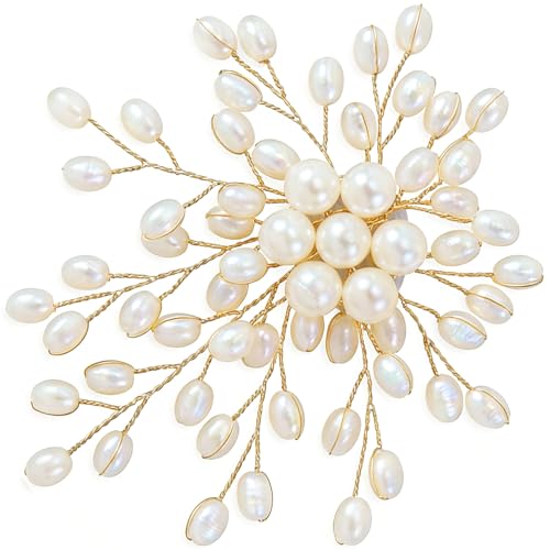White Large Pearl Brooches, Statement Vintage Floral Clustered Pearls Brooch Pins for Women, Fashion Flower Lapel Costume Pins Decoration for Weddings Festivals Parties