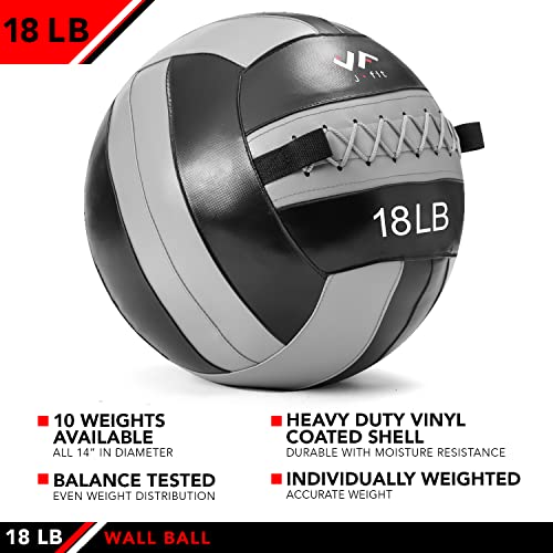 JFit Wall Ball – Premium Soft Weighted Exercise Ball for Strength, Conditioning, Gym & Home Workouts, 4-30 LB - color: Gray/Black, style: 18 LB