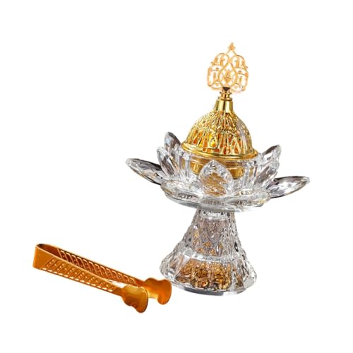 Glass Lotus Incense Burner with Cover and Tongs, Bakhoor Burner for Home, Office, Meditation, and Ramadan Decoration - style: Style A