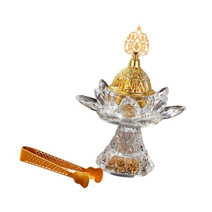 Glass Lotus Incense Burner with Cover and Tongs, Bakhoor Burner for Home, Office, Meditation, and Ramadan Decoration - style: Style A