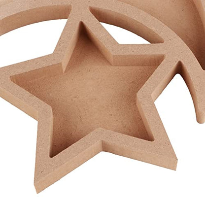 Ramadan Serving Tray, Wooden Moon and Star Shaped Dessert Trays Pastry Display Holder Fruit Storage Tableware Decoration Ornament
