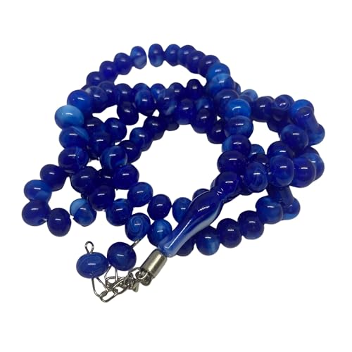 Tasbih Prayer Beads 99, Muslim Prayer Beads, 10 mm Islamic Prayer Beads, Tesbih Turkish 99, Prayer Dhikr Beads, Tesbih Beads (Navy-White) - color: Navy-White
