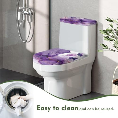 Purple Marble Butterfly Toilet Lid Dust Cover & Toilet Tank Lid Cover 2PC Elastic Edge Machine Washable Fits Most Toilet Lids Home Decor - color: Purple Marble Butterfly