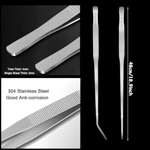 Heavy Duty Extra Long Tweezers for Fish Tank, 18.9 Inch Reptile Snake Feeding Tongs, 304 Stainless Steel Curved Tweezers Tongs for Aquarium Fish Tank Plants (Curved)