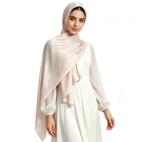 Women Premium Hijab Head Scarf Lightweight Shimmer Scarves Crepe Wedding Shawls and Wraps for Evening Dresses Shiny - color: Light P 14#