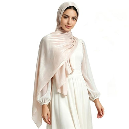 Women Premium Hijab Head Scarf Lightweight Shimmer Scarves Crepe Wedding Shawls and Wraps for Evening Dresses Shiny - color: Light P 14#