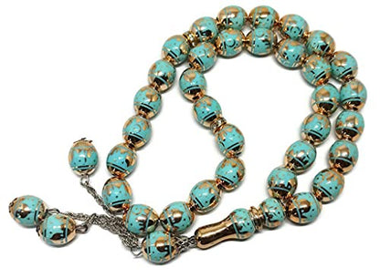 Muslim Tasbih 33 Rosary Bead AMN-276 Islam Prayer dhikr Misbaha with Masjid Image Printed on Laser Crystal Stone Beads Islamic Religion Eid Ramadan Gift (Aqua) - color: Aqua