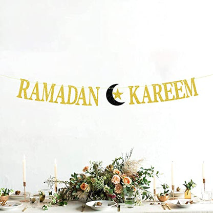 Ramadan Kareem Banner,Happy Eid Umrah Mubarak Decoration,Hajj Mubarak Islamic Ramadan Muslim Festival Party Decoration Supplies Black