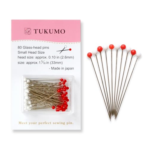 TUKUMO(つくも) Glass Head pins 1.3inches 80PCS Sewing Pins for Fabric,Dressmaking Marking pins,Made in Japan (Small Ball) - size: Thickness 0.02 inches × Length 1.3inches