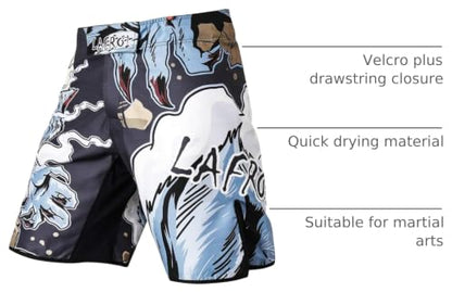 LAFROI Mens MMA Cross Training Boxing Shorts Trunks Fight Wear with Drawstring and Pocket-QJK01 - color: La Werewolf, size: Large