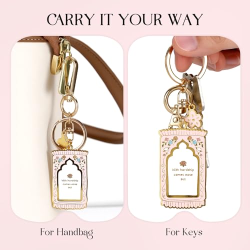 Islamic Keychain – Gold-Plated Enamel Muslim Keychain with Quran Verse & Charms, Islamic Gifts for Women & Men - color: Pink