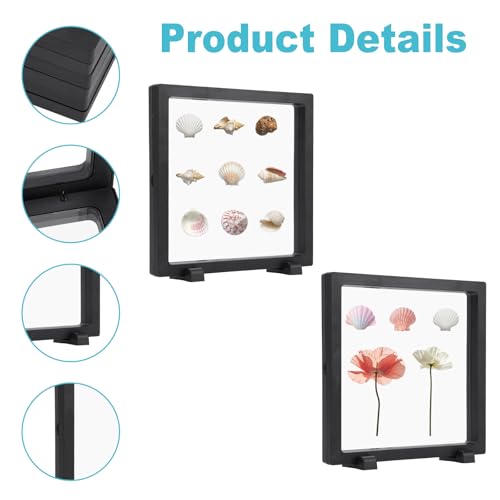 4pcs 3D Floating Display Stand for Seashell, 7x7x0.8in 3D Floating Display Case Coins Displays Frame Case with Stand for Seashells Jewelry Pins Coins Stones (Square) - style: square