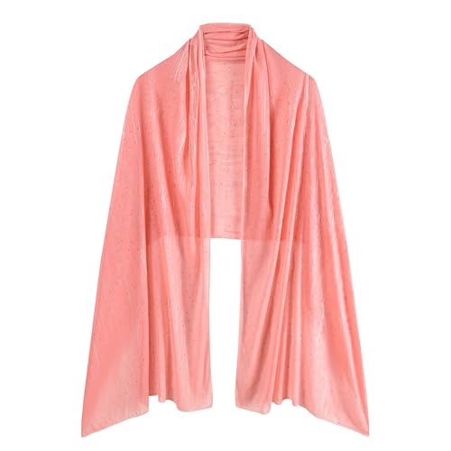 OurLore Chiffon Shawls Wraps for Women Sheer Glitter Scarf Sparkly Rhinestones Shoulder Sarong Cover Up Hijab for Wedding - color: Blush Pink