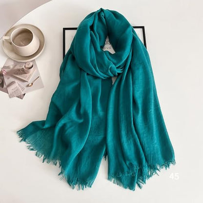 Solid color cotton and linen scarf, wrinkled all season versatile long sunscreen fashionable shawl - color: Grass Green