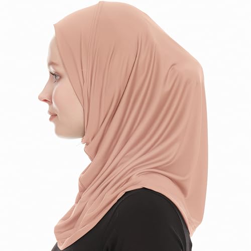 Plain Ready To Wear Amira Hijab for Women - Muslim Instant Amira Jersey Scarf – Soft Muslim One Piece Instant Hijab Headscarf - color: Light Brown