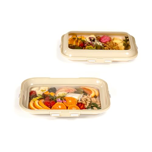 Crudités | Portable Snack Tray | Rectangle 2-Pack | Cream White | Reversible Stretch Lid Food Containers | BPA-Free, Freezer & Dishwasher Safe | Meal-Prep, Charcuterie, Salads, Picnic, Travel - size: Rectangular, 2 Pack, Cream White
