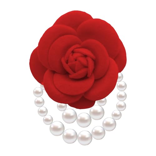 Vintage White Flower Pearl Tassel Brooch Pins for Women Trendy Camellia Pearl Hair Pins Christmas Pins Dainty Shawl Brooches Bracelet Birthday Jewelry - color: Red3
