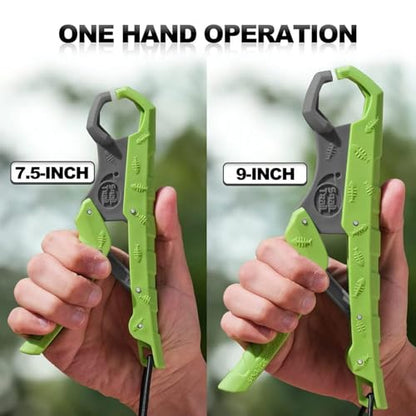 7.5'' Floating Fish Gripper, Fishing Grabber | Catfish Mouth Pliers, Caught Bass Holder, Fish Scale Hook Clamp, Saltwater Lip Grip Tool with Lanyard, Gifts for Men - color: Green-gray