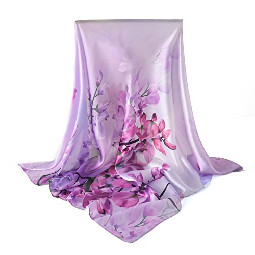 100% Mulberry Silk Scarf-Printed or Solid Color 35” Square Large Silk Hair Head Wrap Scarf With Gift Box Package - color: Style 42