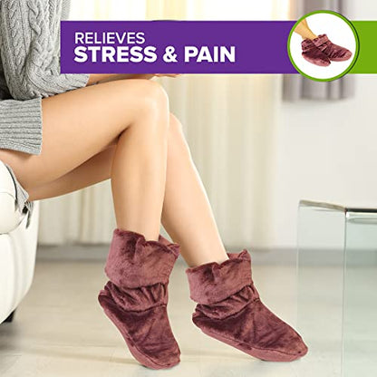 Mars Wellness Heated Microwavable Booties - Microwavable Socks Heated Booties for Women and Men - Herbal Hot/Cold Deep Slippers Women (Mauve) - color: Mauve, size: Pack of 1