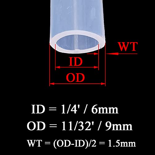 Silicone Tubing 1/4'(6mm) ID x 11/32'(9mm) OD 10ft(3m) Length Silicone Rubber Tube Air Hose for Gas Liquid Pump Transfer Clear - size: 11/32' x 1/4' x 10ft