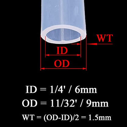 Silicone Tubing 1/4'(6mm) ID x 11/32'(9mm) OD 10ft(3m) Length Silicone Rubber Tube Air Hose for Gas Liquid Pump Transfer Clear - size: 11/32' x 1/4' x 10ft